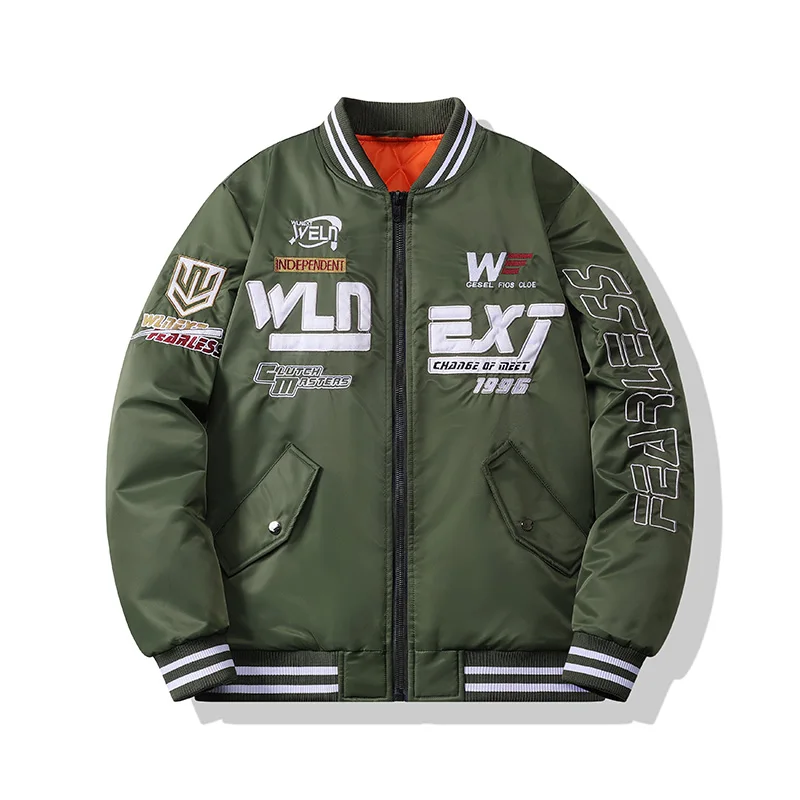 Chaqueta Bomber de béisbol gruesa abrigo de lana informal Otoño Invierno hombres suelto al aire libre Vintage cálido cuello alto cárdigan rompevientos