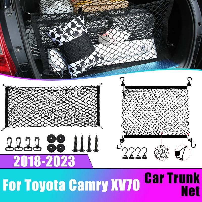 

For Toyota Camry XV70 2018-2023 2019 2020 Car Boot Trunk Net Nylon Layer Mesh Luggage Bag Storage Rear Back Cargo Car Accessorie