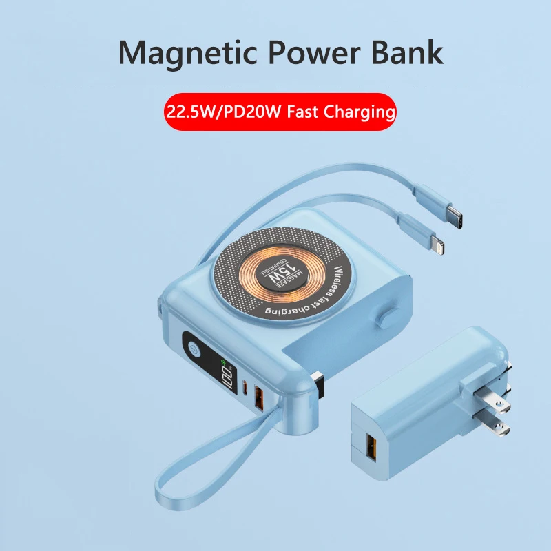 20000mAh Magnetic Power Bank 15W Wireless Fast Charger for iPhone 15 14 Samsung Huawei Xiaomi Portable Powerbank With AC Plug EU