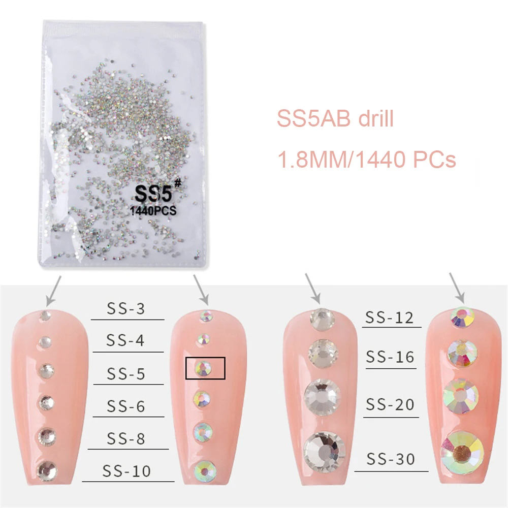 SS3-ss8Clear Crystal AB gold  3D Non HotFix FlatBack Nail Art Rhinestones Decorations Shoes And Dancing Decoration