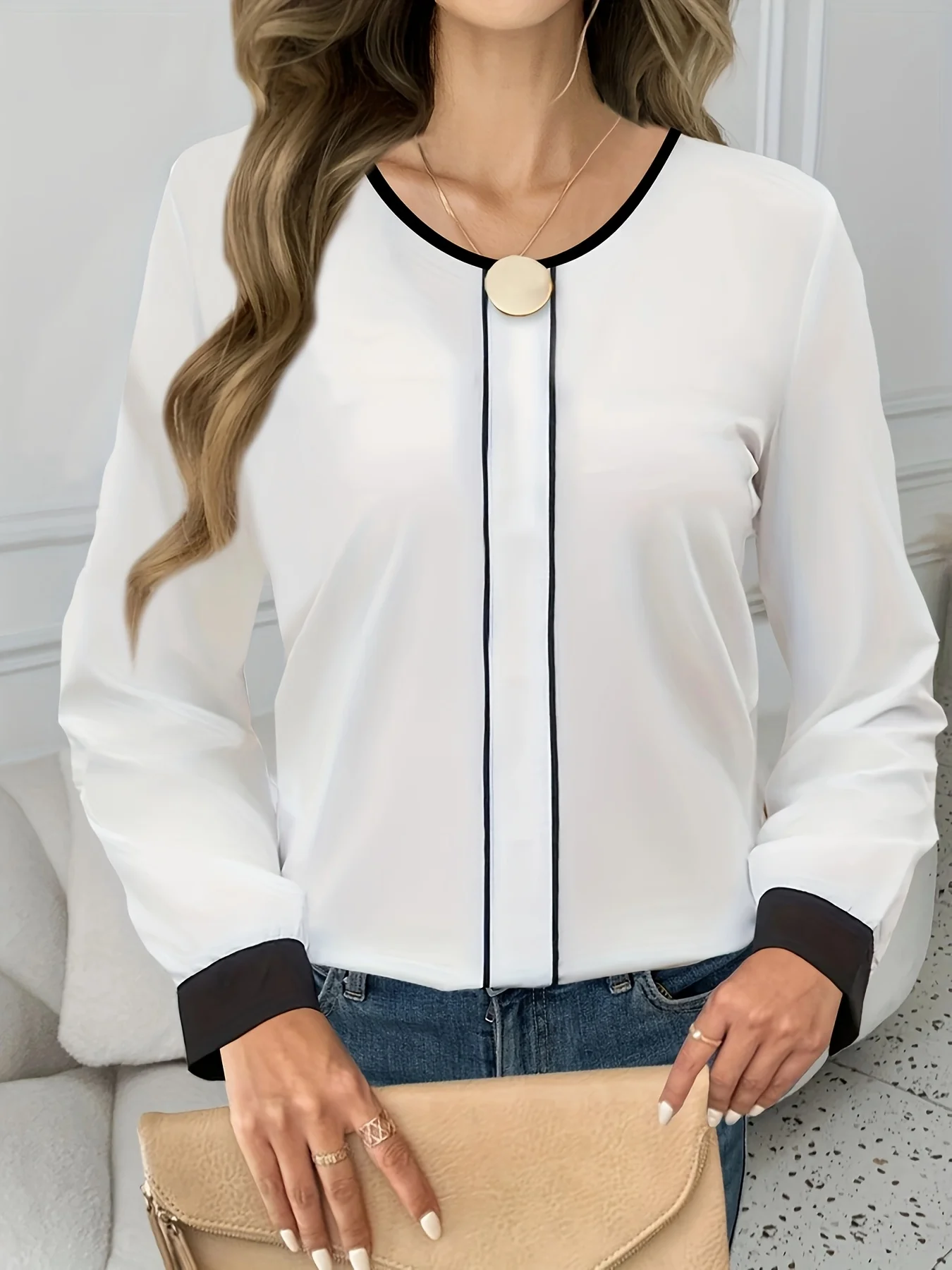 Temperament Lose Frau Hemd Mode Lässig Bluse Elegante lange Hülse Frau Hemd Urlaub Wochenende Top – Detail 2