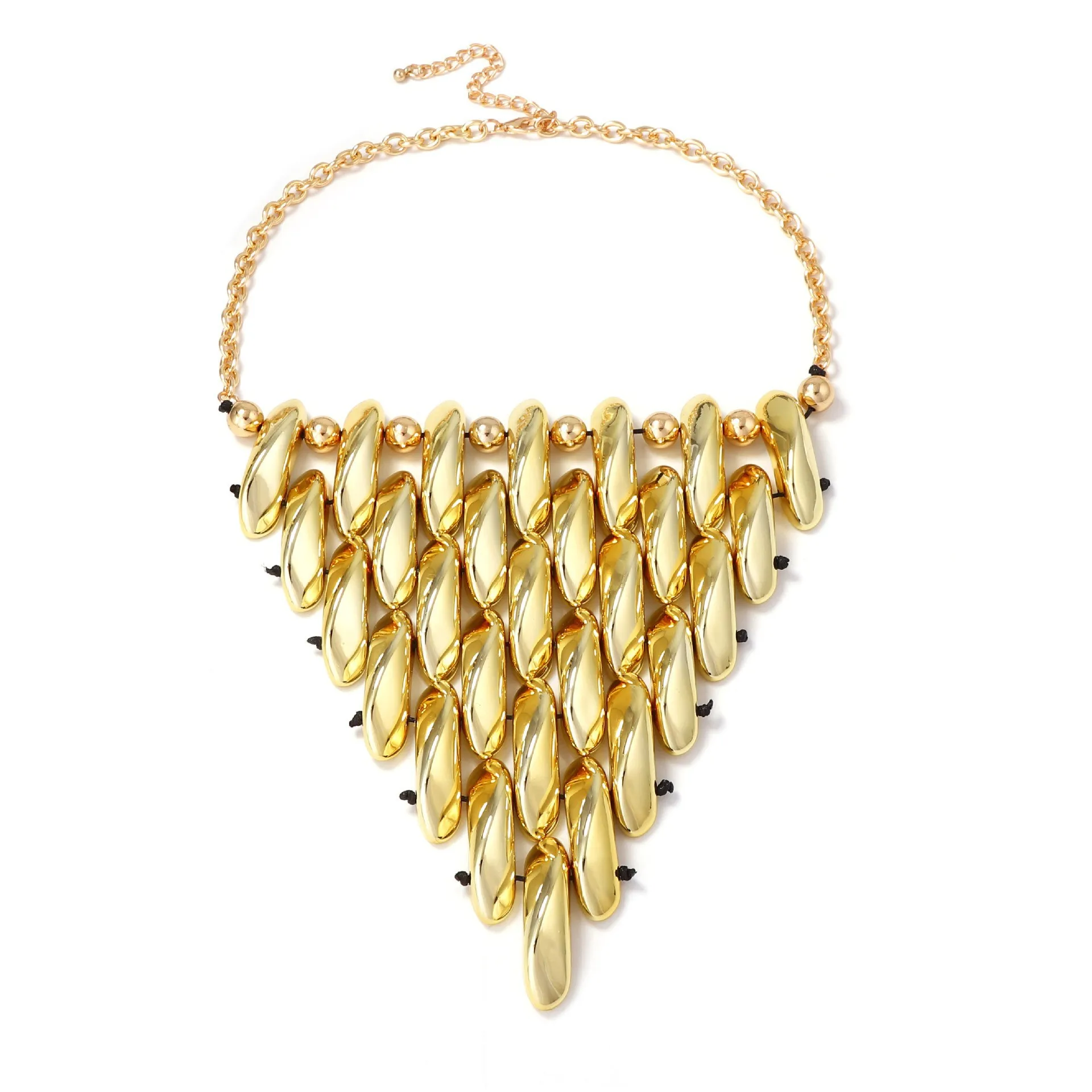 Retro trendy design sense hand-woven geometric three-dimensional CCB triangular shape bib pendant necklace women
