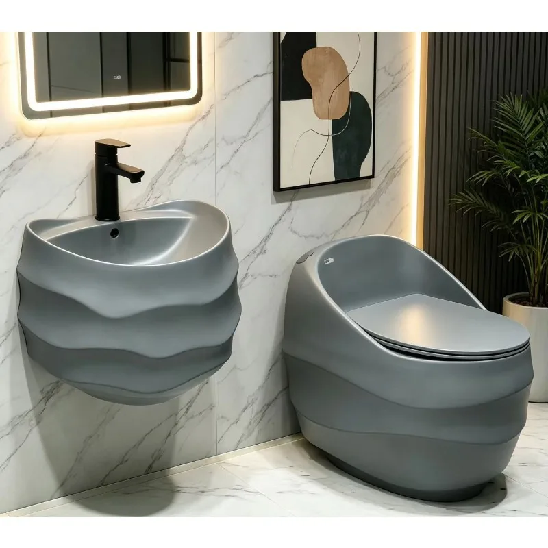 Bathroom toilet light luxury color toilet with wall-mounted sink