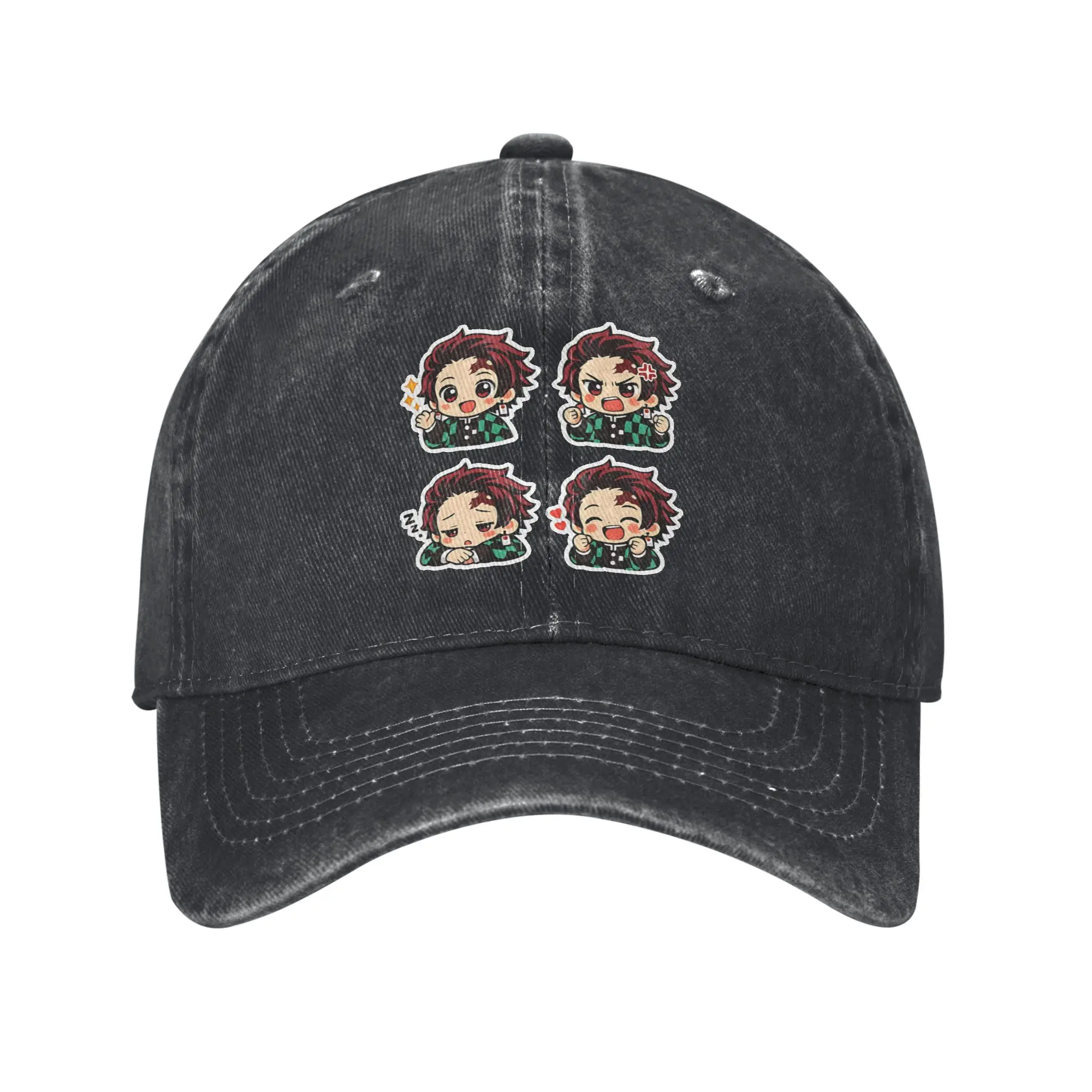 Demon Slayer Mehrfarbige Mütze mit Schirm für Damen, Chibi Tanjiro Kamado, personalisierte Visierschutzmützen