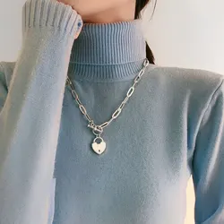 VENTFILLE  925 Sterling Silver Sweater Necklace OT Buckle Accessories New Trendy Elegant Creative LOVE Heart Design Party