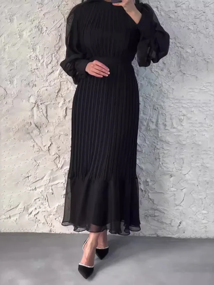 Vestido Plissado Muçulmano Eid para Mulheres, Vestidos de Festa, Ramadã, Marrocos, Dubai, Abayas, Kaftan, Islã, Árabe, Longo Robe, Caftan Jalabiya