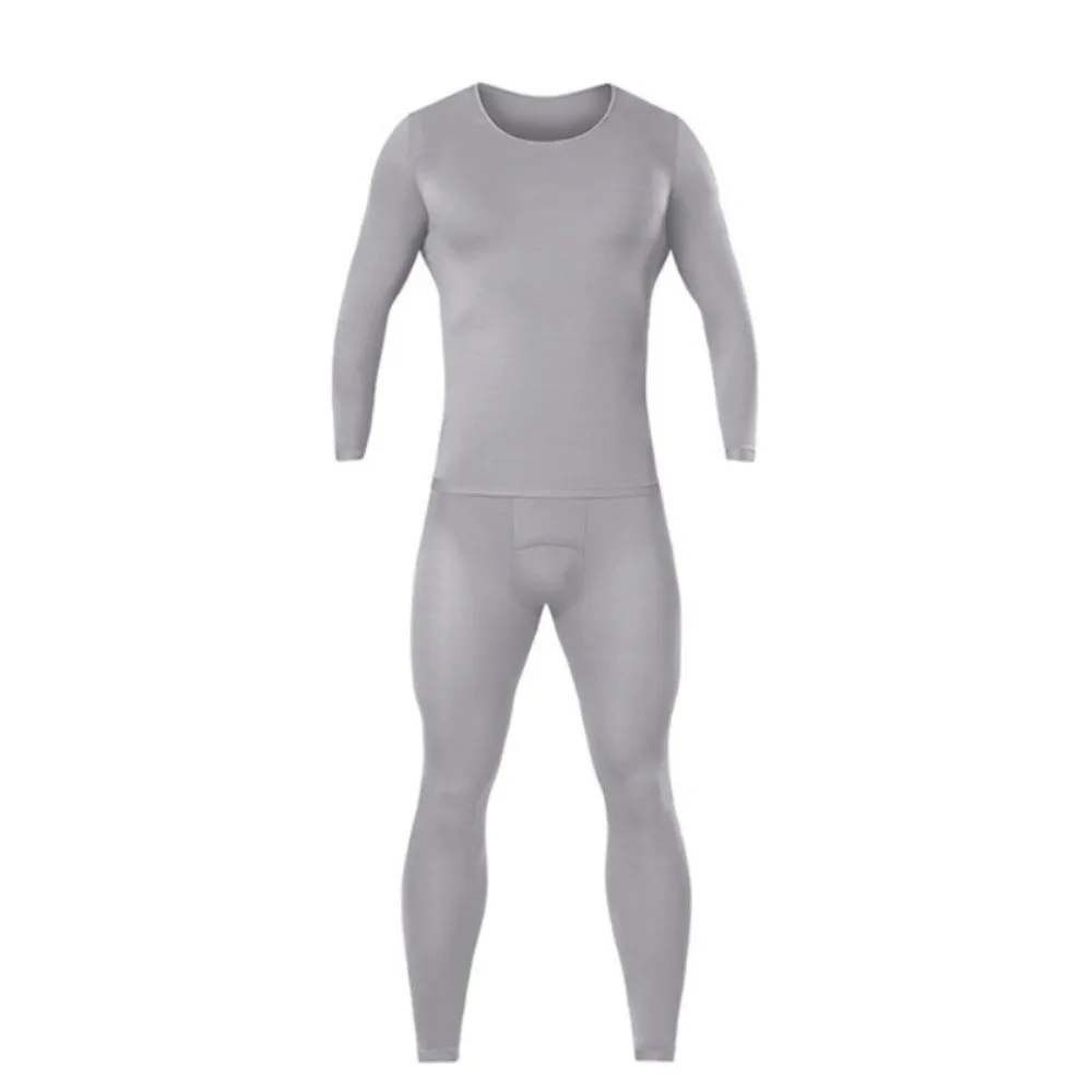 Tops and Pants Men Thermal Clothes Ultra-thin Invisible Low Neck Thermal Underwear Lingerie Feel Heating Warmth Long Pants