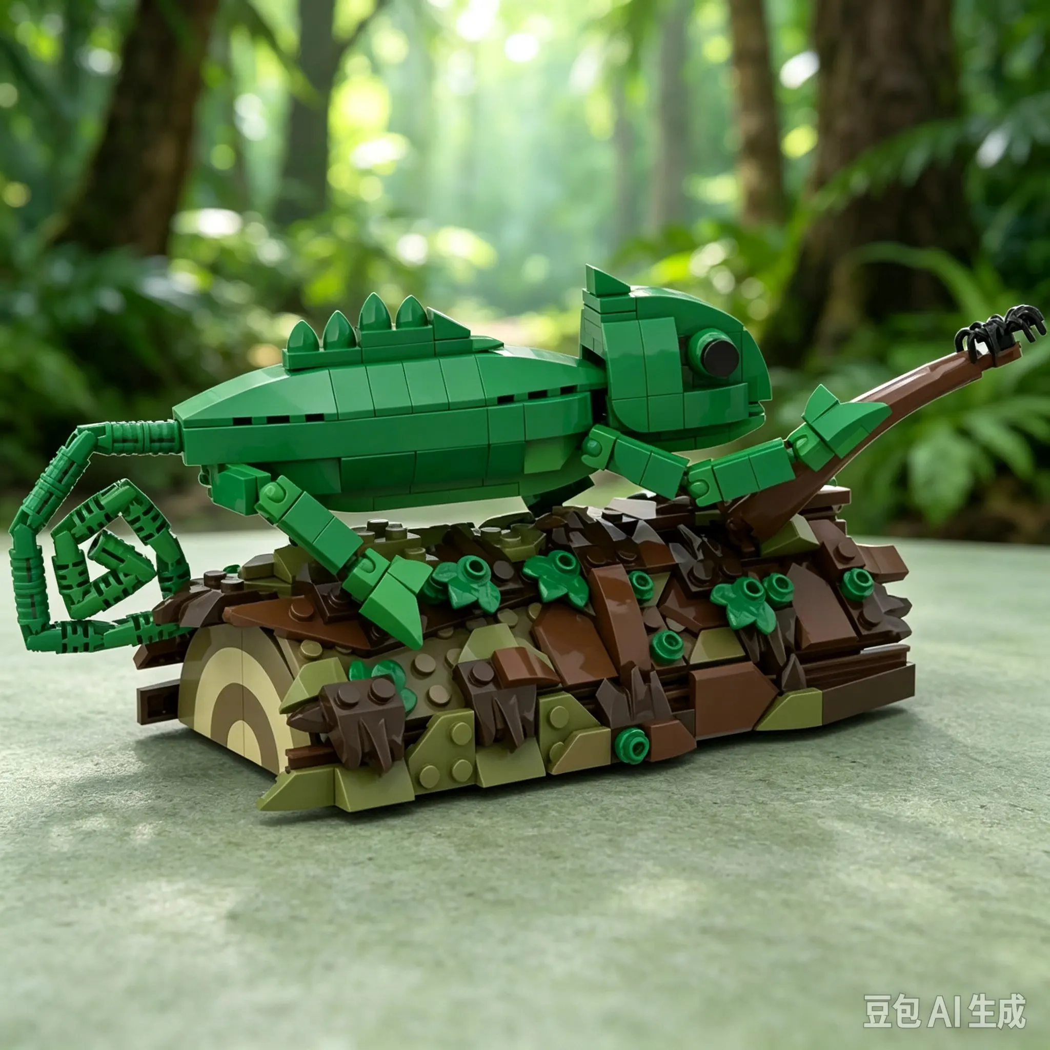 Chameleon Animal Building Blocks Model MOC Bricks Set, Posable Reptile Decor Ornament Gift for Kids Adults Collection
