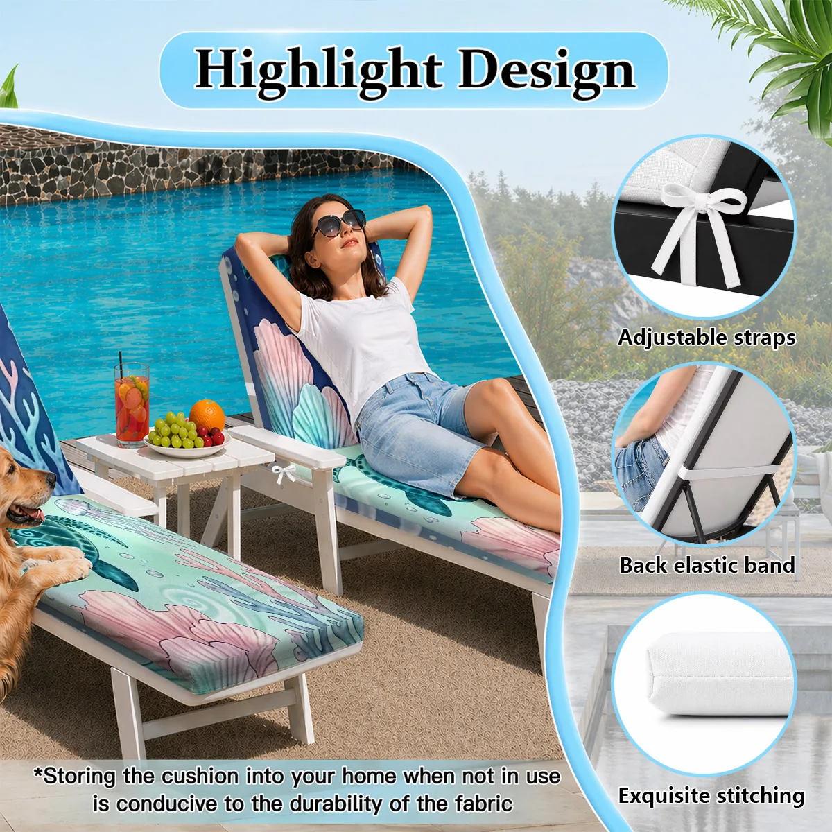 Balcony Lounger Cushion, Outdoor UV-Resistant Lounger Pad, Indoor Soft & Skin-Friendly Cushion, Easy Care & Washable Lounger Pad - view 3