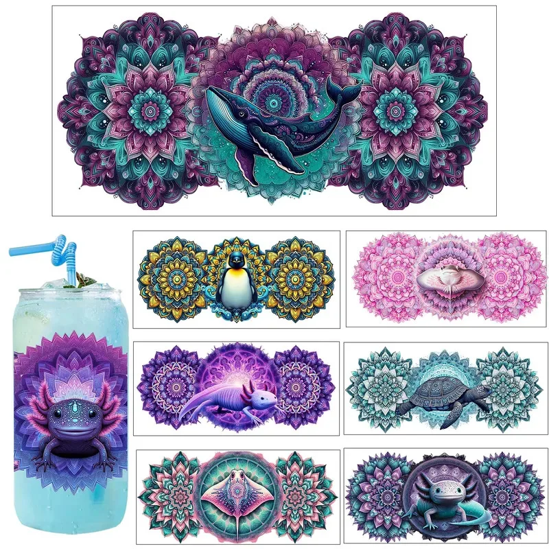 Mandala marine animals easy peel waterproof Party DIY Decals 3D transfers uvdtf tumbler seal stickers 16oz uv dtf cup wraps