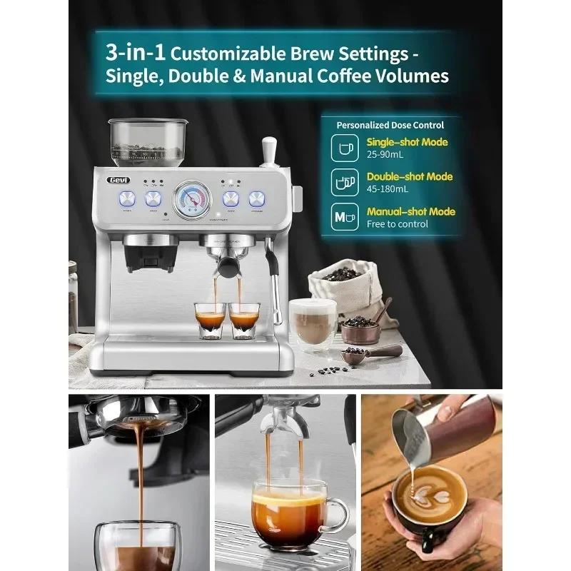 Gevi Espresso Máquina com Grinder e Steam Wand, Tudo em um Maker para Casa