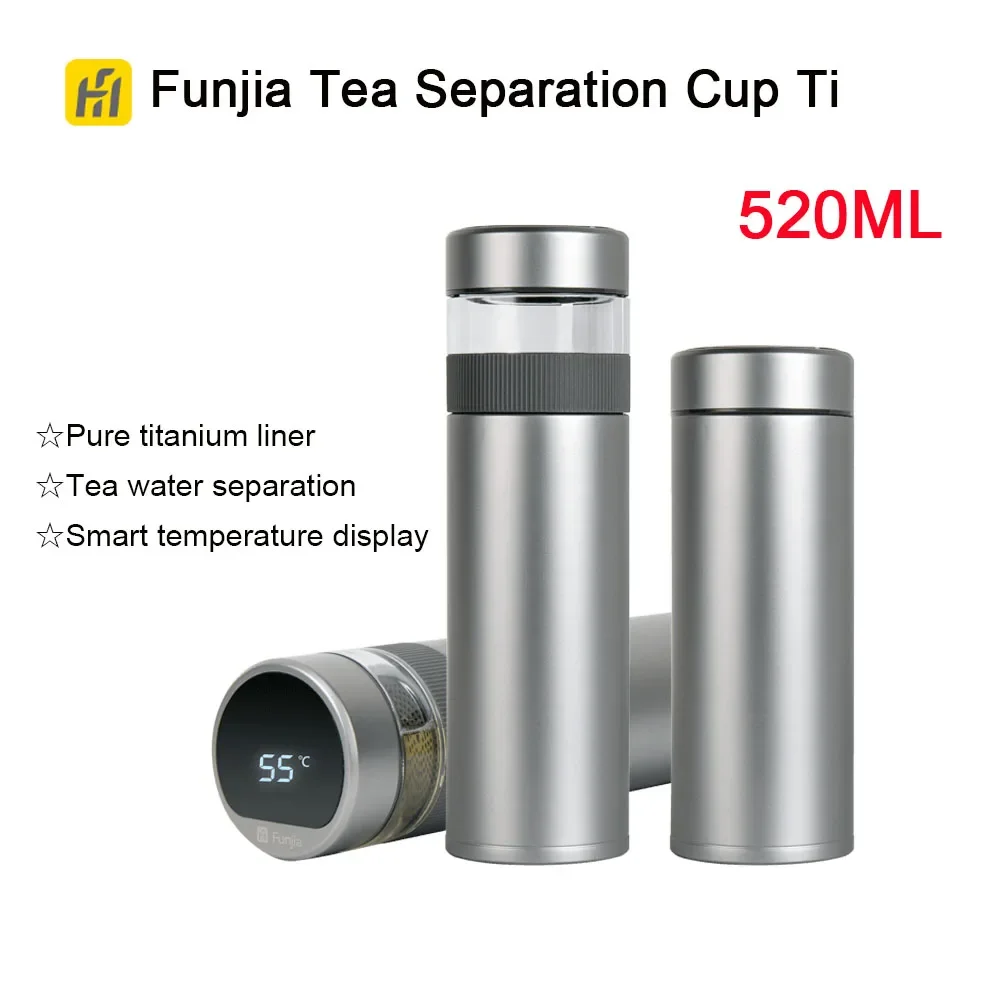 Funjia Pure Titanium Temperature Display Tea Separation Cup 520ML Capacity Portable Double-layer Thermos Cup 44℃ 6 Hours