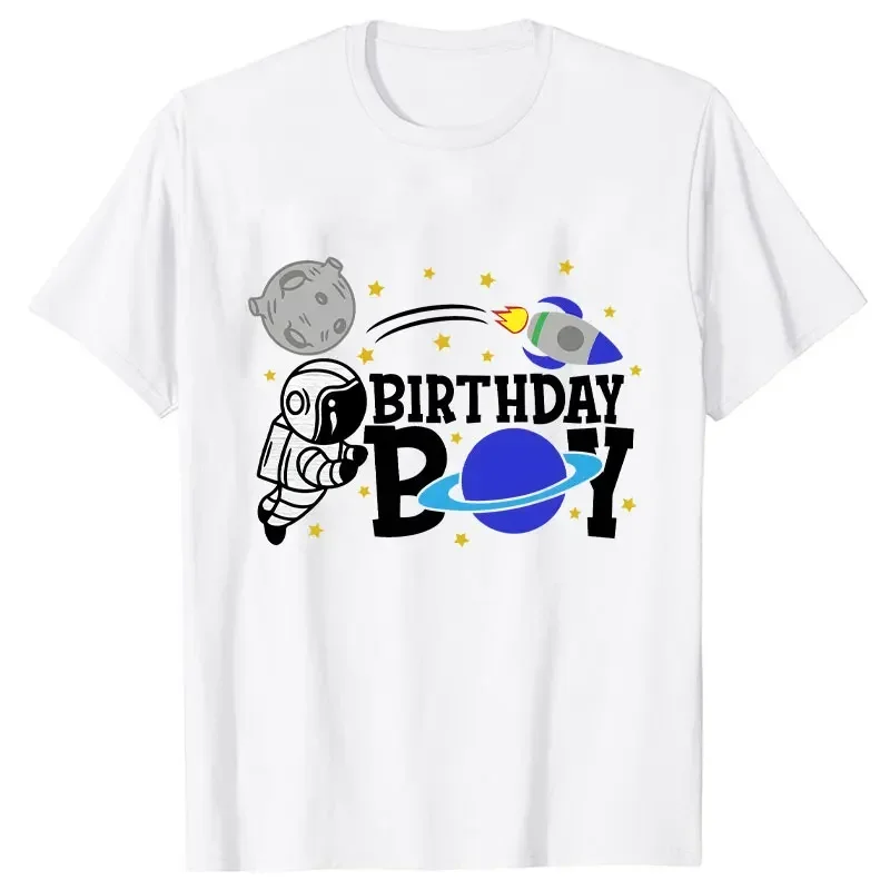 Matching Family Clothing Space Themed Birthday Boy Party T-shirt 2024 Funny Spaceman Graphic Tops Summer Unisex Kids White Tees