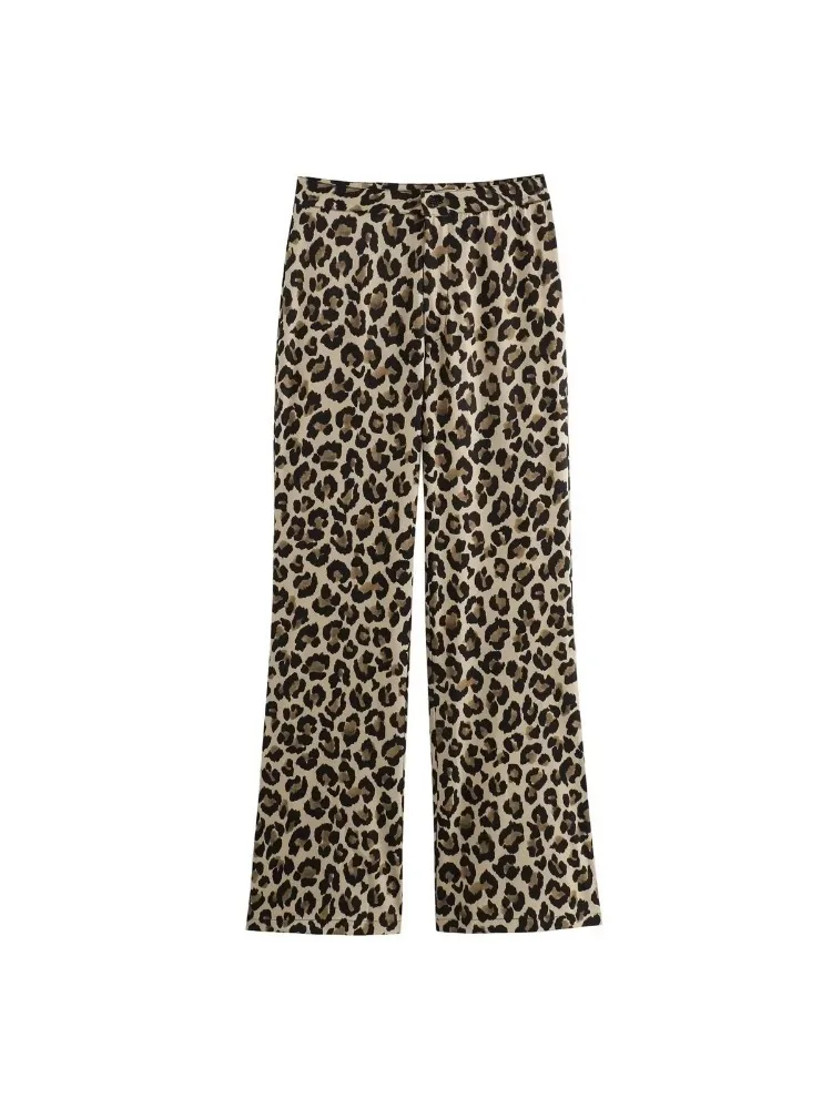 Women Vintage Leopard  High Waist Animal Print Pants Baggy Pants Woman Streetwear 2024 Summer Wide Pants Retro Women\'s Trousers