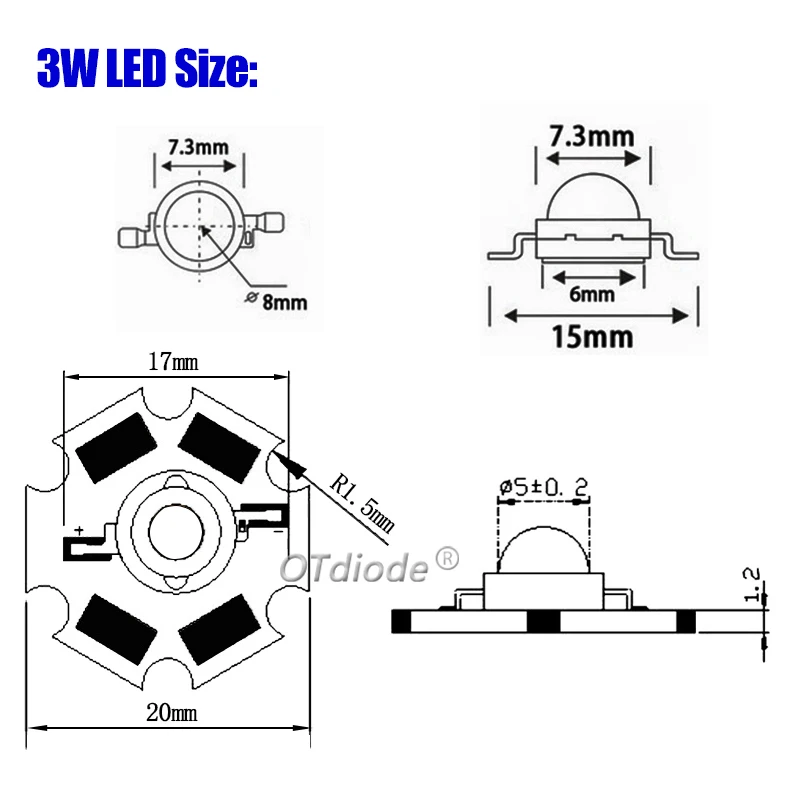 Diode LED bleue haute puissance, 3W, puce royale, 440nm, 450nm, 460nm, 465nm, 45mil, culture de plantes, bricolage, lumière, poisson, précieux,