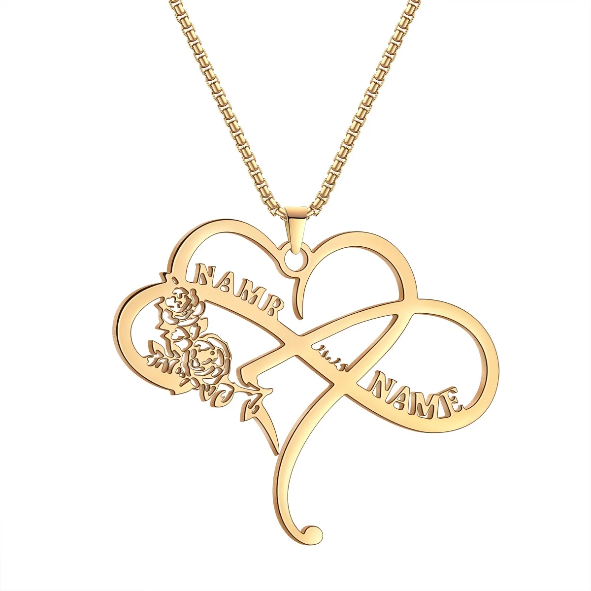 สร้อยคอจี้สองชื่อส่วนบุคคลพร้อมหัวใจรักสร้อยคอชื่อที่กำหนดเองผู้หญิงสแตนเลสเครื่องประดับของขวัญ