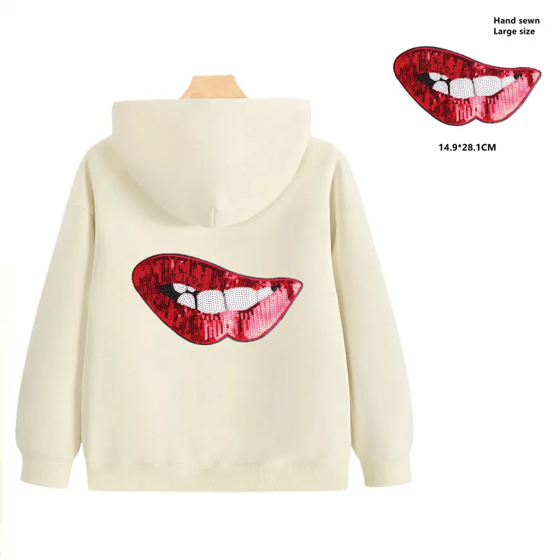 

Red Sequin Lips Sew on Patches Pretty Red Lips Lipstick Sexy Girls Lady Kiss Embroidered Applique Badge Sign Patch