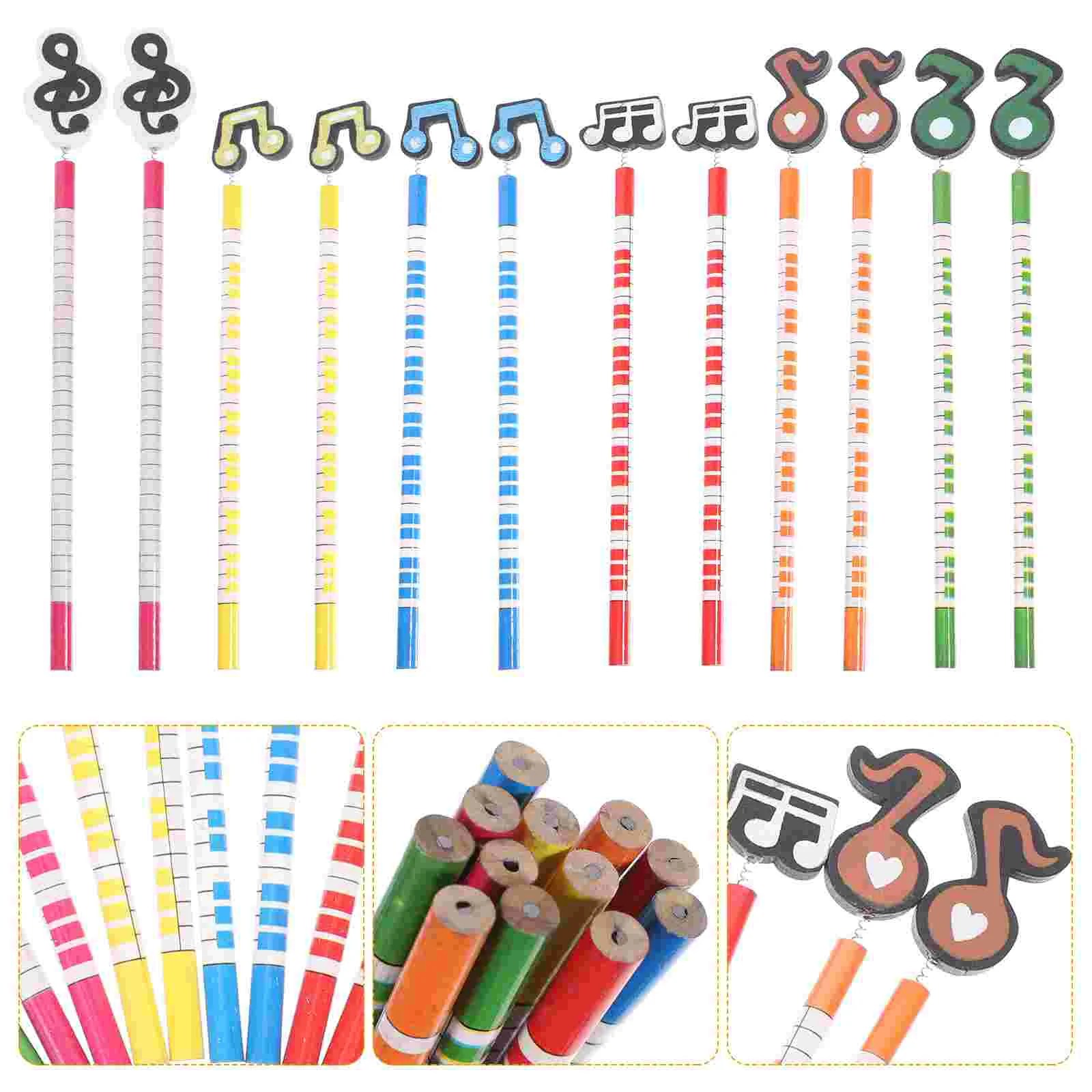 Cartoon Drawing Pencils Color Music Notation Gifts for Students Notecards Stationery Wood