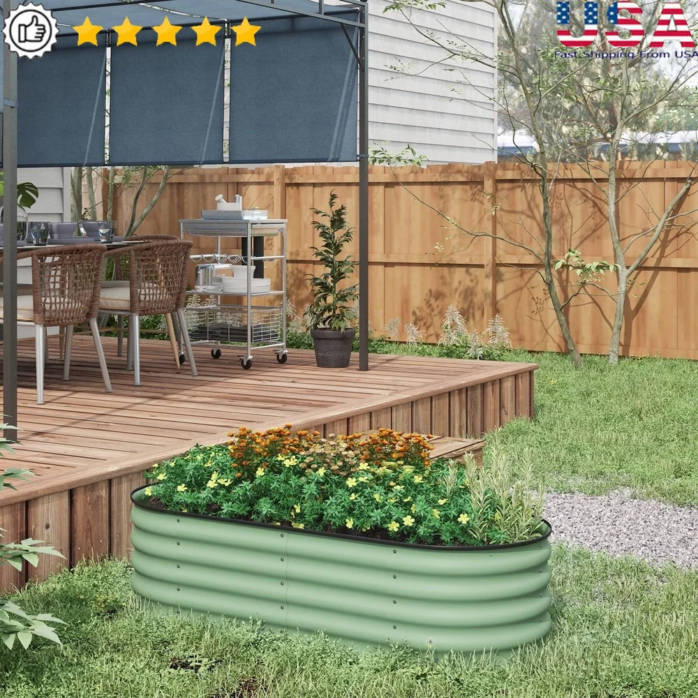 

Galvanized Raised Garden Bed Kit Modular Metal Planter Box with Safety Edging Open Bottom Self-Draining Design Outdoor Gardening