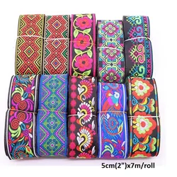 Ethnic Embroidered Jacquard Ribbons Trim Lace Fabric DIY Decoration Handcraft Apparel Sewing Headwear Accessories 5cm x 7meters
