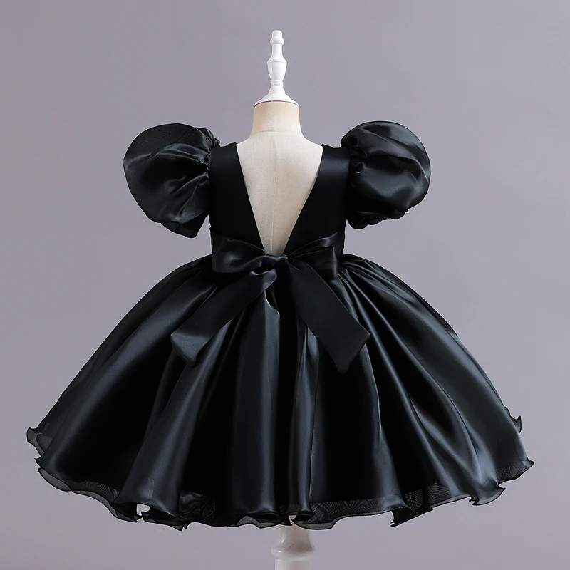 M125 Детское платье принцессы для девочек с блестками и объемными рукавами, длинное сетчатое платье с цветочным узором для девочек, свадебное маленькое летнее выступление, шоу