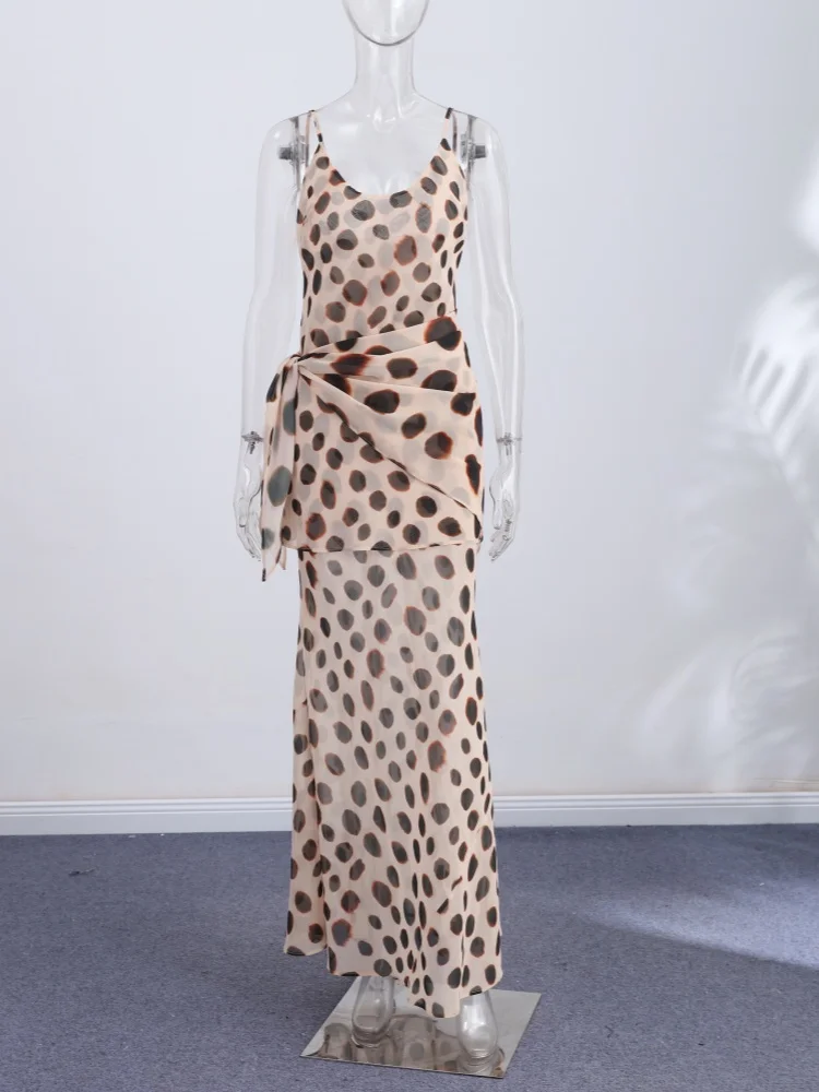 Stilvolles Damen-Maxikleid mit Tierprint, schicker tiefem V-Ausschnitt, Spaghettiträgern, Taillenband, schmal geschnitten, langer Rock, Abendkleid, Partykleid, Club-Outfit – Detail 1