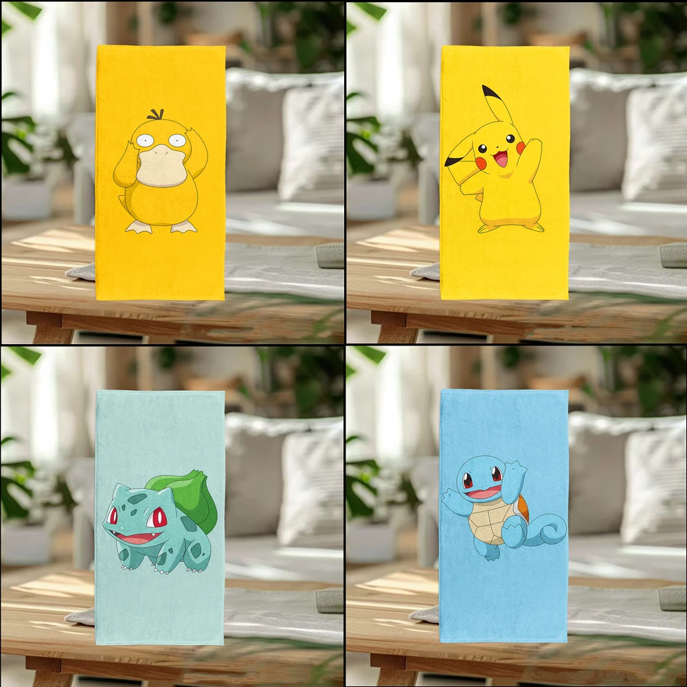 Anime Pokemon Pikachu Jigglypuff Psyduck Bulbasaur Charmander Squirtle Cute Face Towel Super Fiber Absorbent and Quick-Drying
