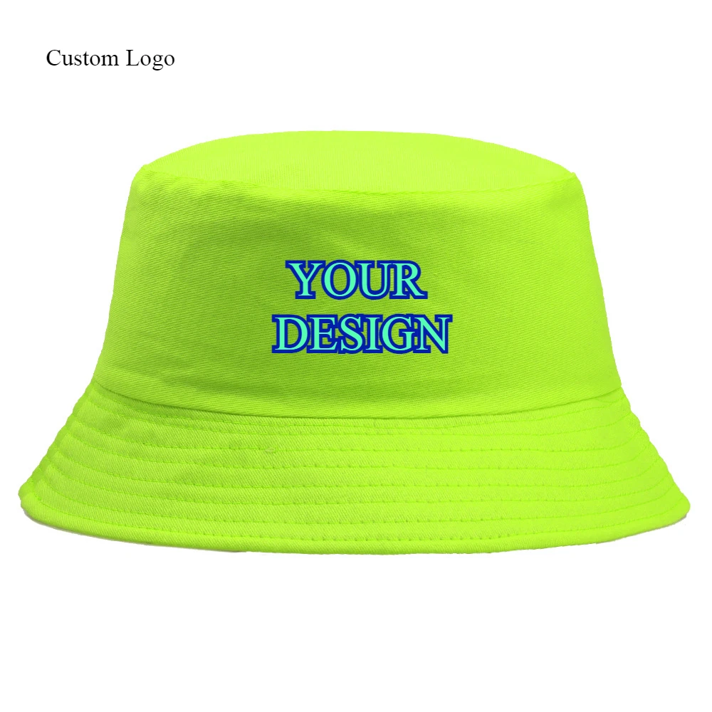

Customized Logo Printed Cotton Solid Color Bucket Hat for Men Women Basin Hat Trendy Sun Hat Boy Girls Outdoor Bobs Wholesale