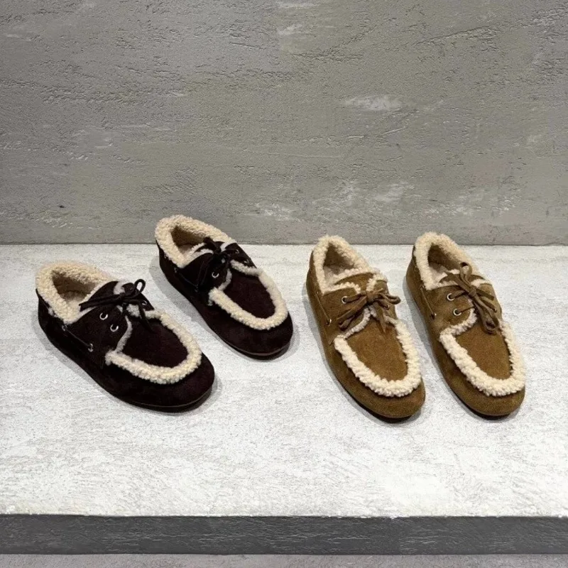 

New Retro Versatile Round Head Suede Plush Warm Fluffy Loafers for Women
