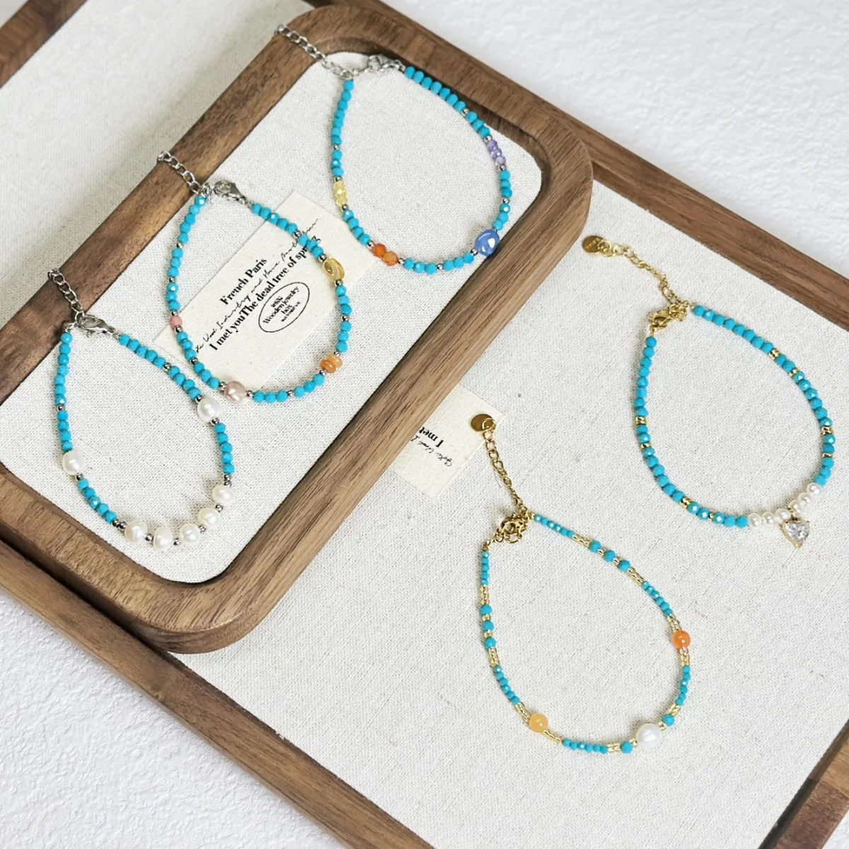 Summer Simple Optimized Turquoise Natural Pearl Beaded Bracelet For Women Titanium Steel Versatile Jewelry