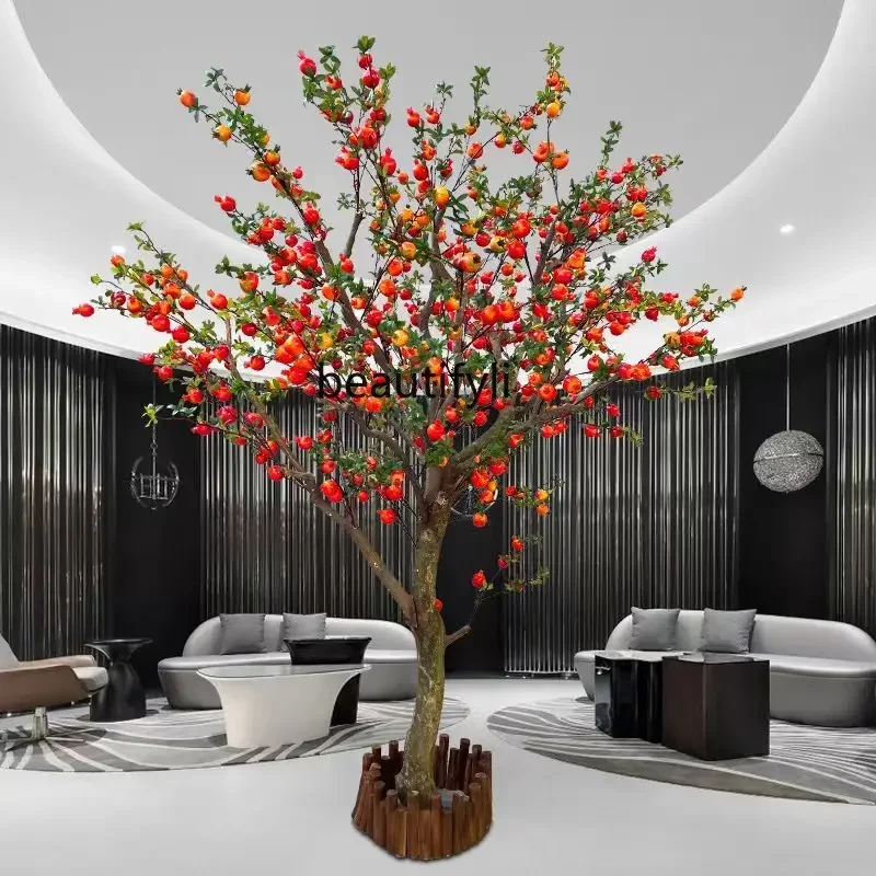 Y Emulational Fake Tree Pomegranate Fruit Tree Orange Apple Persimmon Hawthorn Tree Decorative Solid Wood Large Indoor