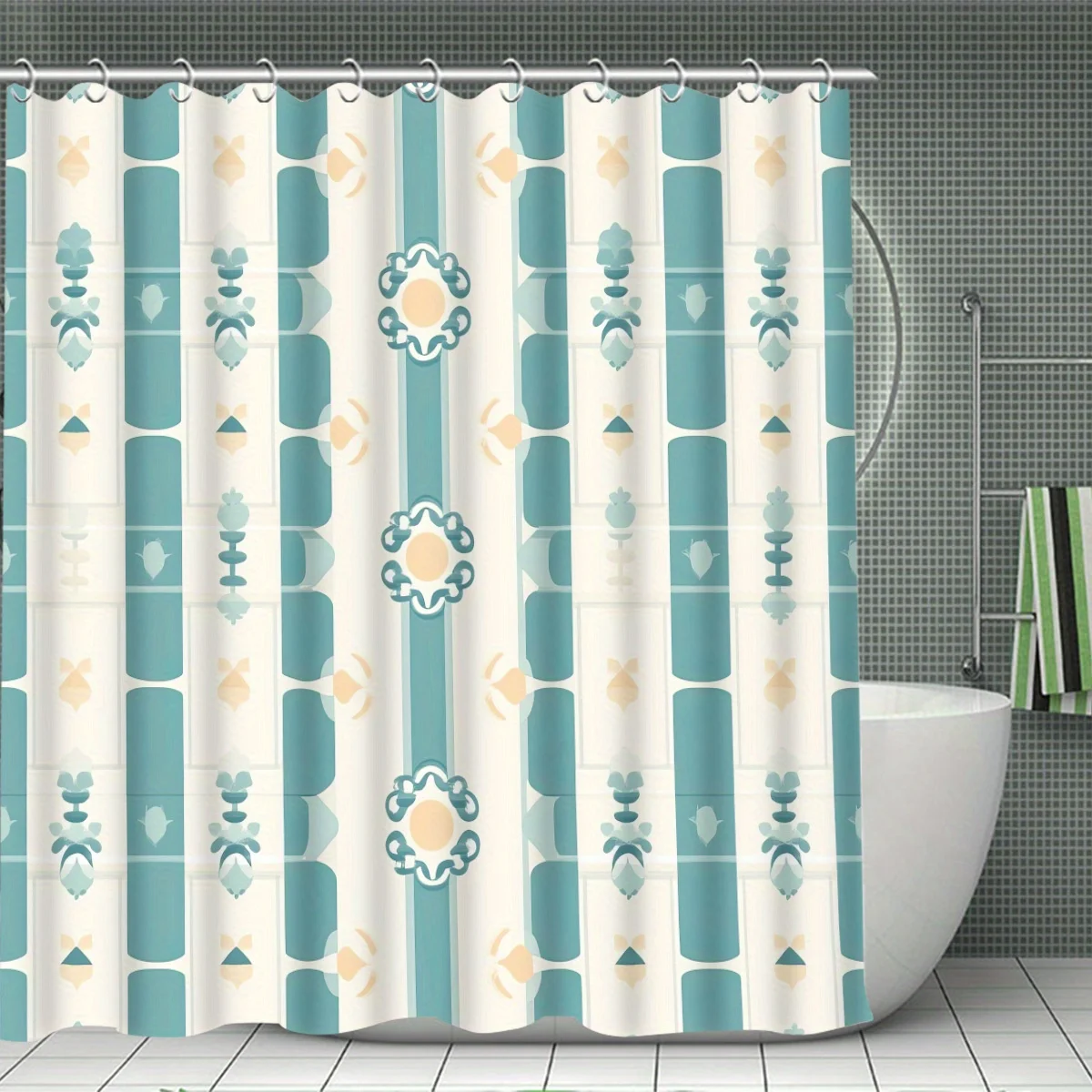 4pcs Cartoon Characters Shower Curtain Collection - 12 Hook Shower Curtain with Rug, Toilet Mat and U-Mat - Complet