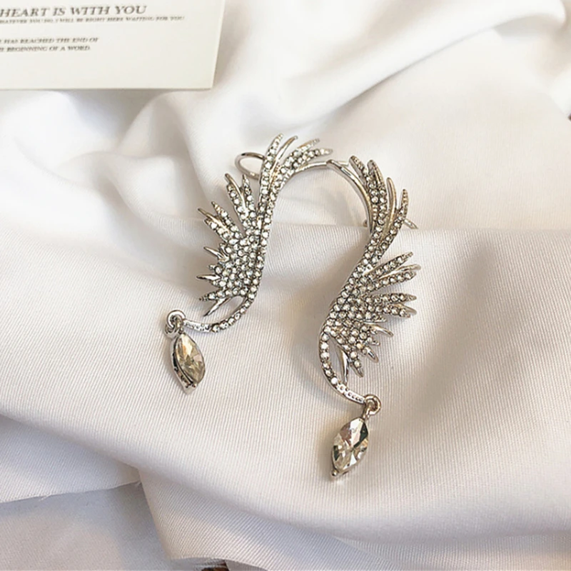 Angel Wings Earrings Rhinestone Crystal Dangle Earring  Exaggerated Elegant Water Drop Earrings Party Jewelry Wholesale view 2