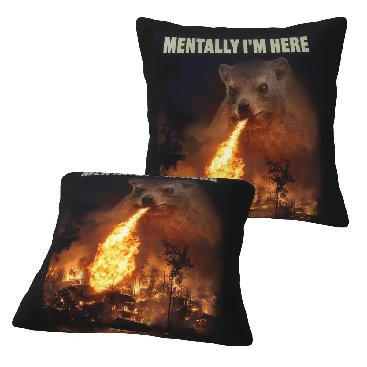 Mentally I'm Here Rock Hyrax 2 pcs Square Pillowcase Pillow Cover Cushion Decor Comfort Throw Pillow for Home Living Room