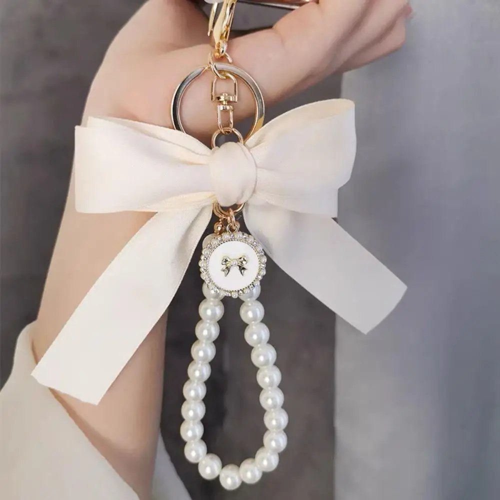 Hot Y2K Bow Keyring Handmade Jewelry Ornament Bags Pendants Pearl Chain Keychain Phone Key Bag Hangings Bowknot Pearls Bag Decor