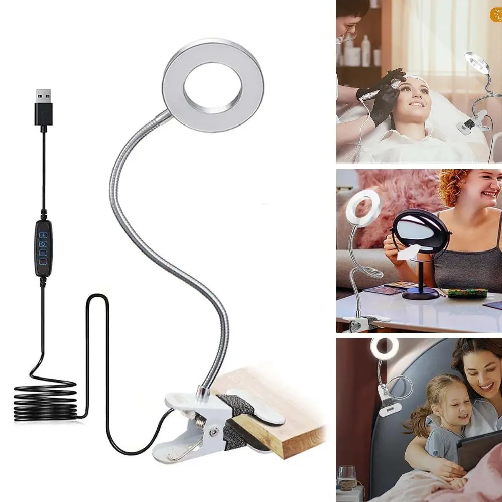 

Портативная USB-лампа холодного света - 360° ° Гибкая светодиодная увеличительная настольная лампа на гибкой стойке с зажимом, 3 цветовых режима для наращивания ресниц Ta