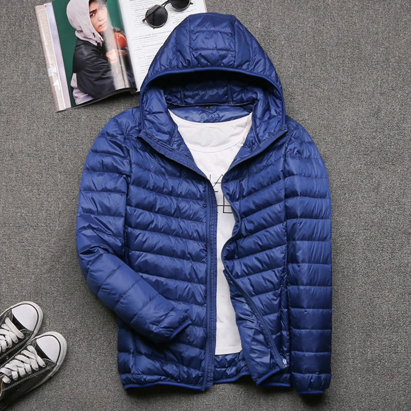 0-10 ℃   Abrigo de plumón de pato de invierno para hombre, chaquetas acampanadas ultraligeras con capucha, Parkas cálidas portátiles a prueba de viento para hombre, ropa para hombre 4xl 5XL