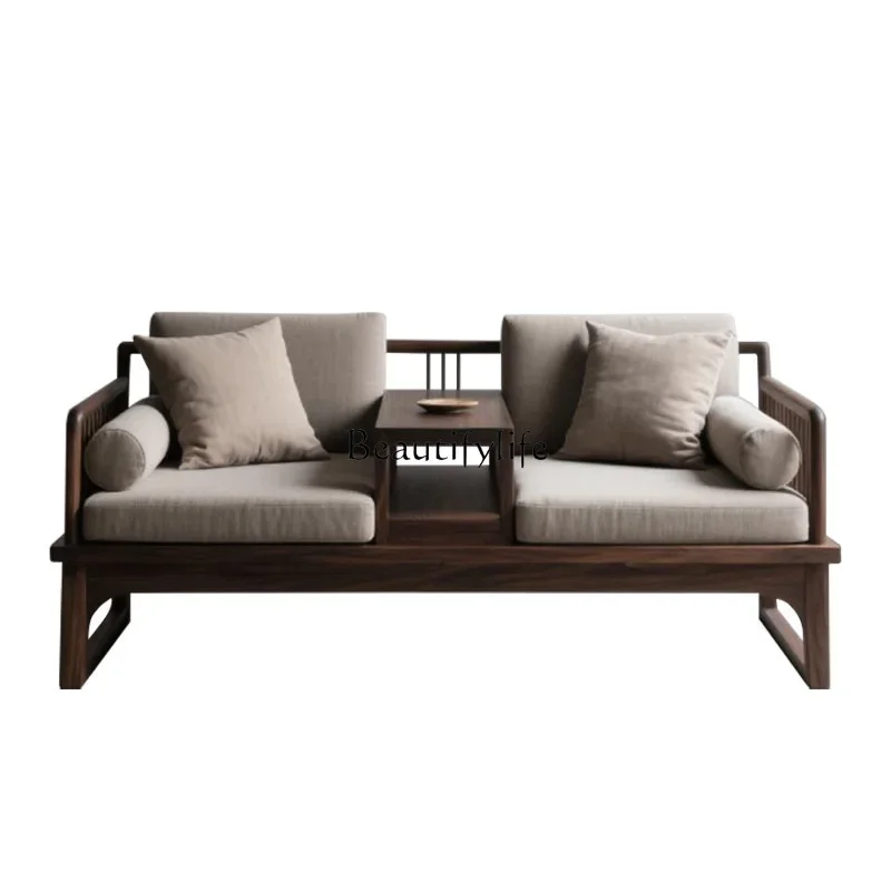 

yj5 New Chinese-style North American black walnut, chaise longue, living room balcony, solid wood sofa