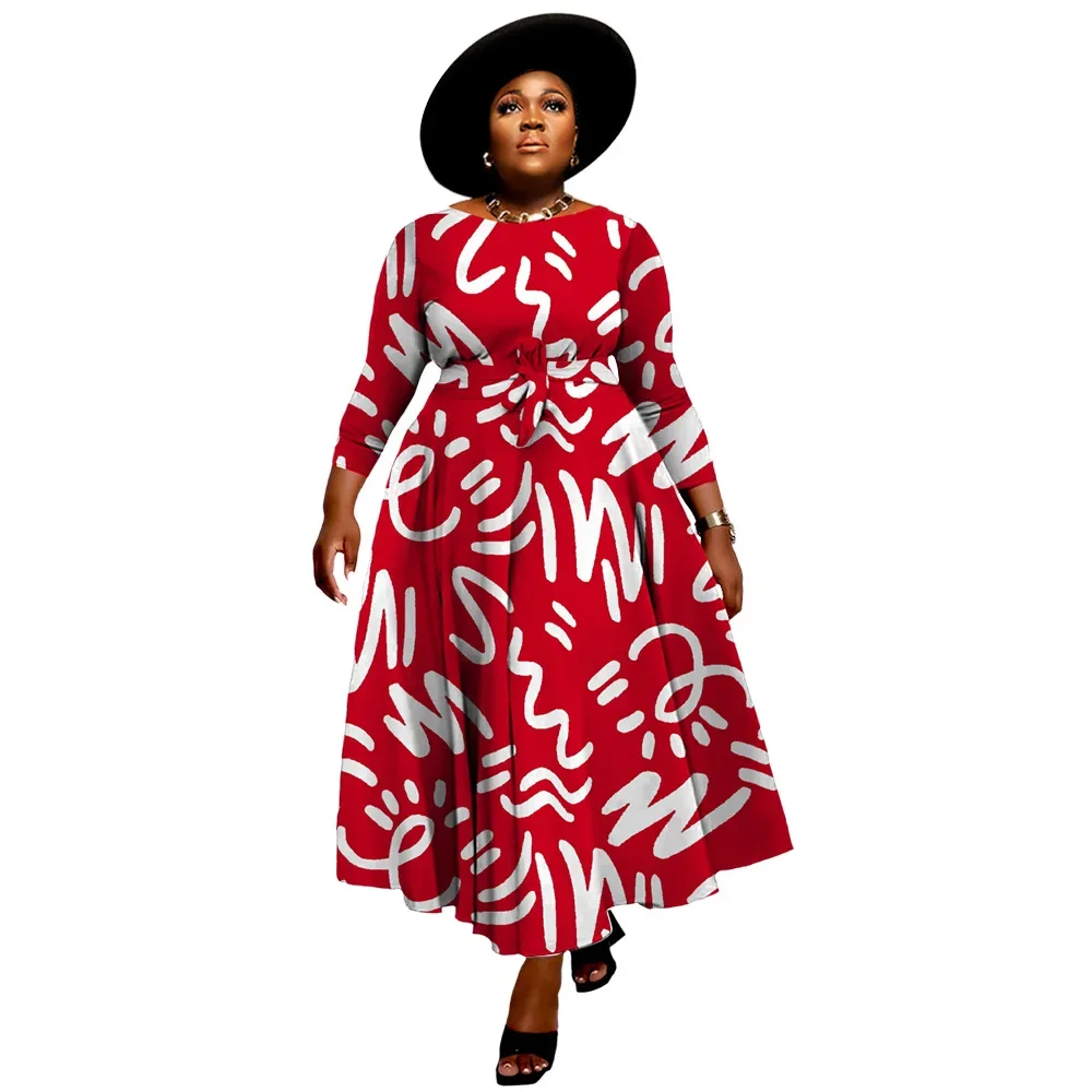 

WSFEC L-5XL 2024 African Casual Long Dresses Plus Size Women Clothing Fashion Printing Elegant Evening Plus Size Midi Dress