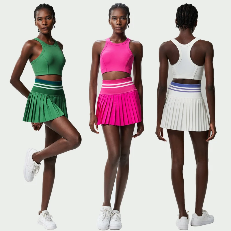 

Women Short Sportswear Two Pieces Fitness Yoga Bar Set High Waist Tennis Skirt Crop Top Gym Suit Breathable Sportswear Female