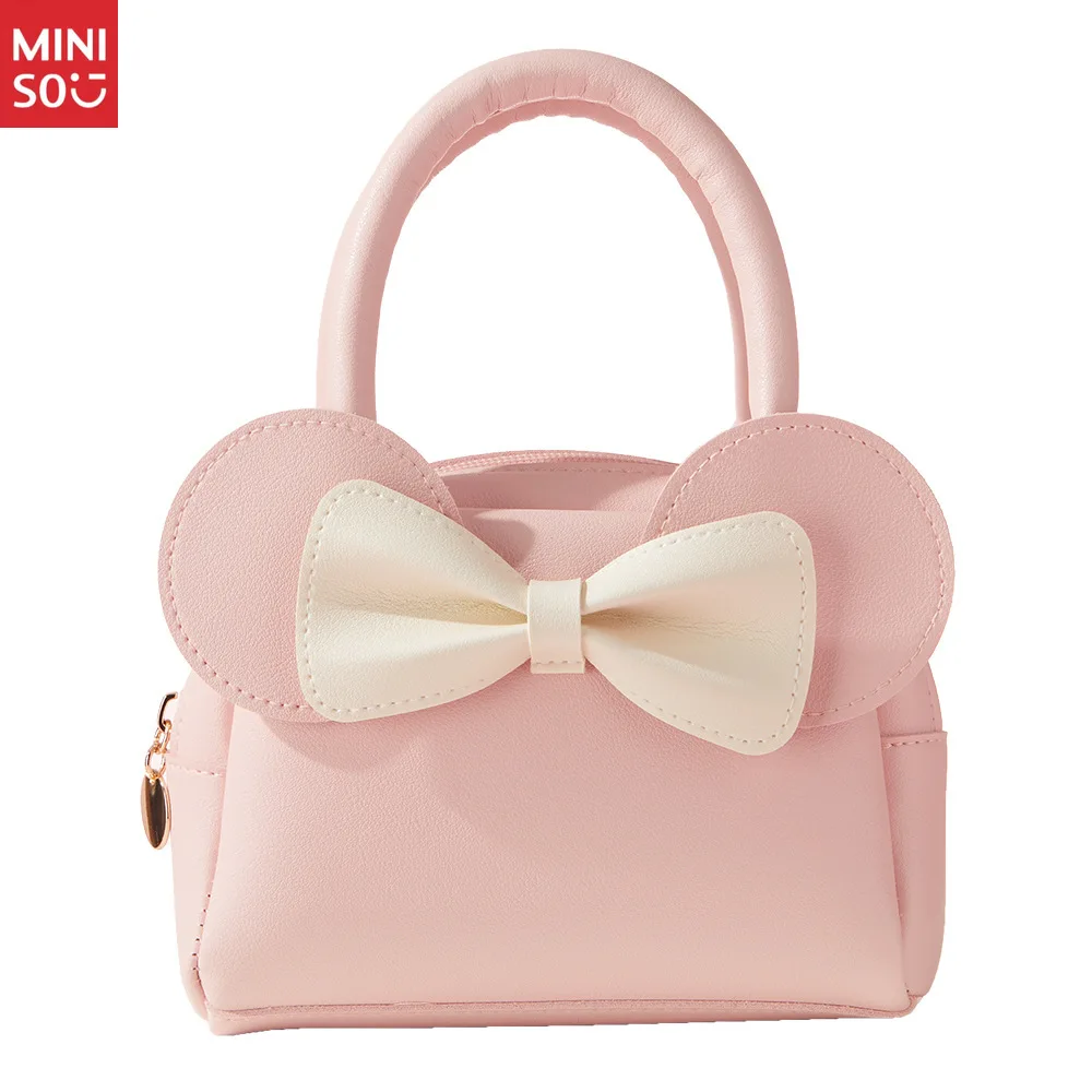 Miniso New Kids Handbag for Girls, Cute Princess Cartoon Bow Pattern Purse & Wallet Set