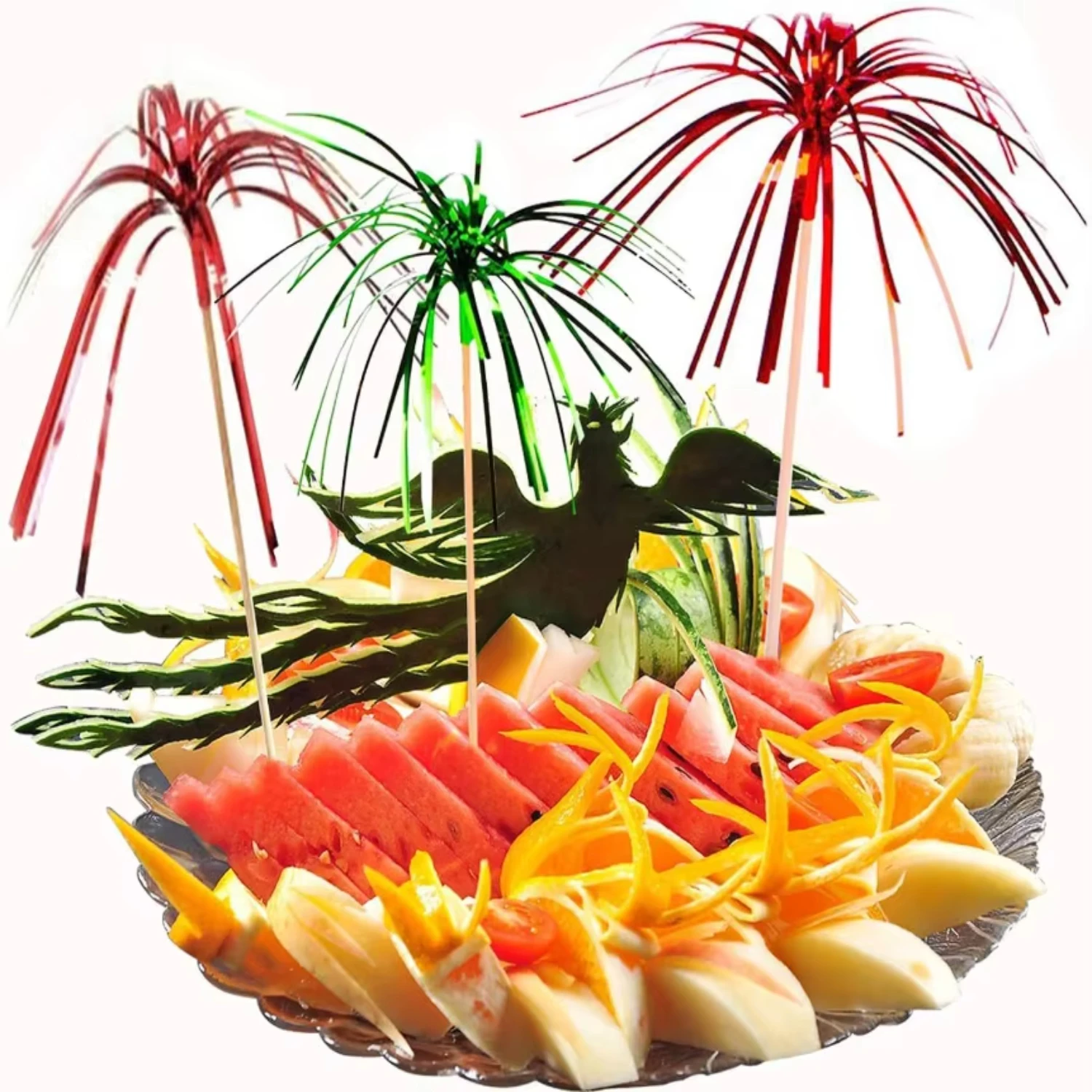 40Pcs Disposable Tableware Wood Rainbow Fireworks Fruit Desserts Forks Wedding Birthday Party Cocktail Drinks Decoration