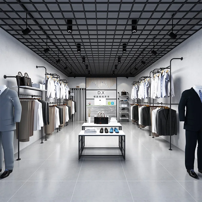 Men's clothing store clothing display rack, wall-mounted clothes rack, wrought iron multi-layer shoe bag clothing rack