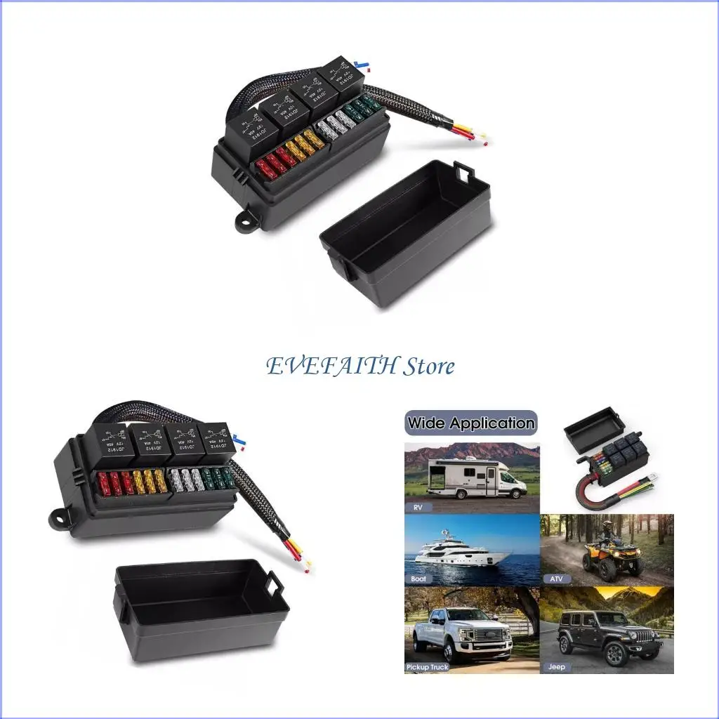 

124B автомобильный блок предохранителей с двумя реле, 4 слота, 12 цепей с водонепроницаемой крышкой для установки морских для