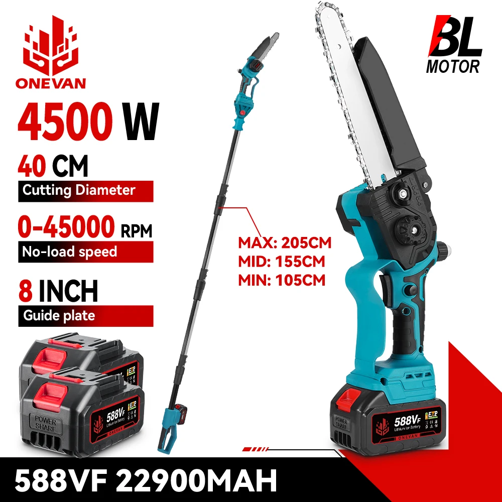 ONEVAN-motosierra eléctrica con poste telescópico sin escobillas, herramienta de poda de jardín de 40CM de alto, para Pin de batería Makita de 18V, 8 pulgadas