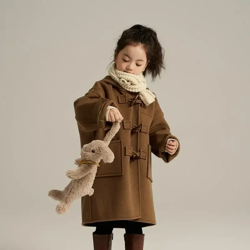 

Girls Woolen Coat Overcoat Jacket Windbreak 2024 Lovable Warm Plus Thicken Autumn Winter Cotton School Children's Clothing