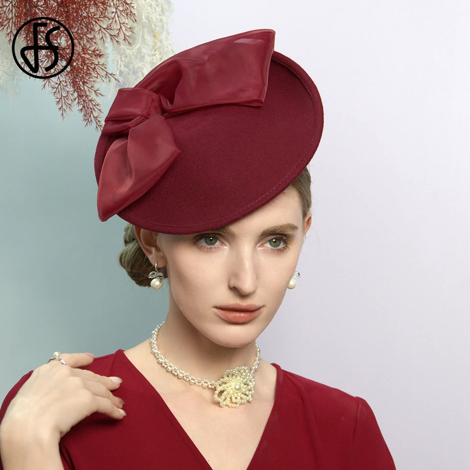 7266 Camel Wool Felt Fascinator Beret Hats For Women Ladies Elegant Wedding New Fashion Elegant Women Ladies Wool Felt Pillbox Beret  main image 4