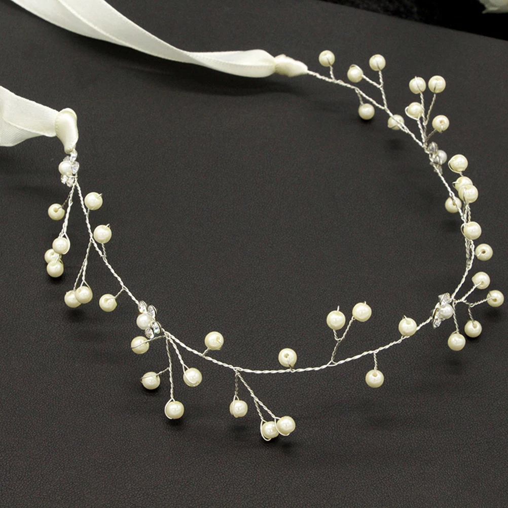 

Pearl Headband Item Bridal Headdress Accessories Wedding Hairband Headpiece with Ribbon European American Bride