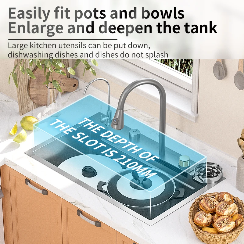 Kitchen sinks Big Discounts Complete Set 304 Stainless Steel two button Nano Sinks Big Single Bowl with Purification Faucet