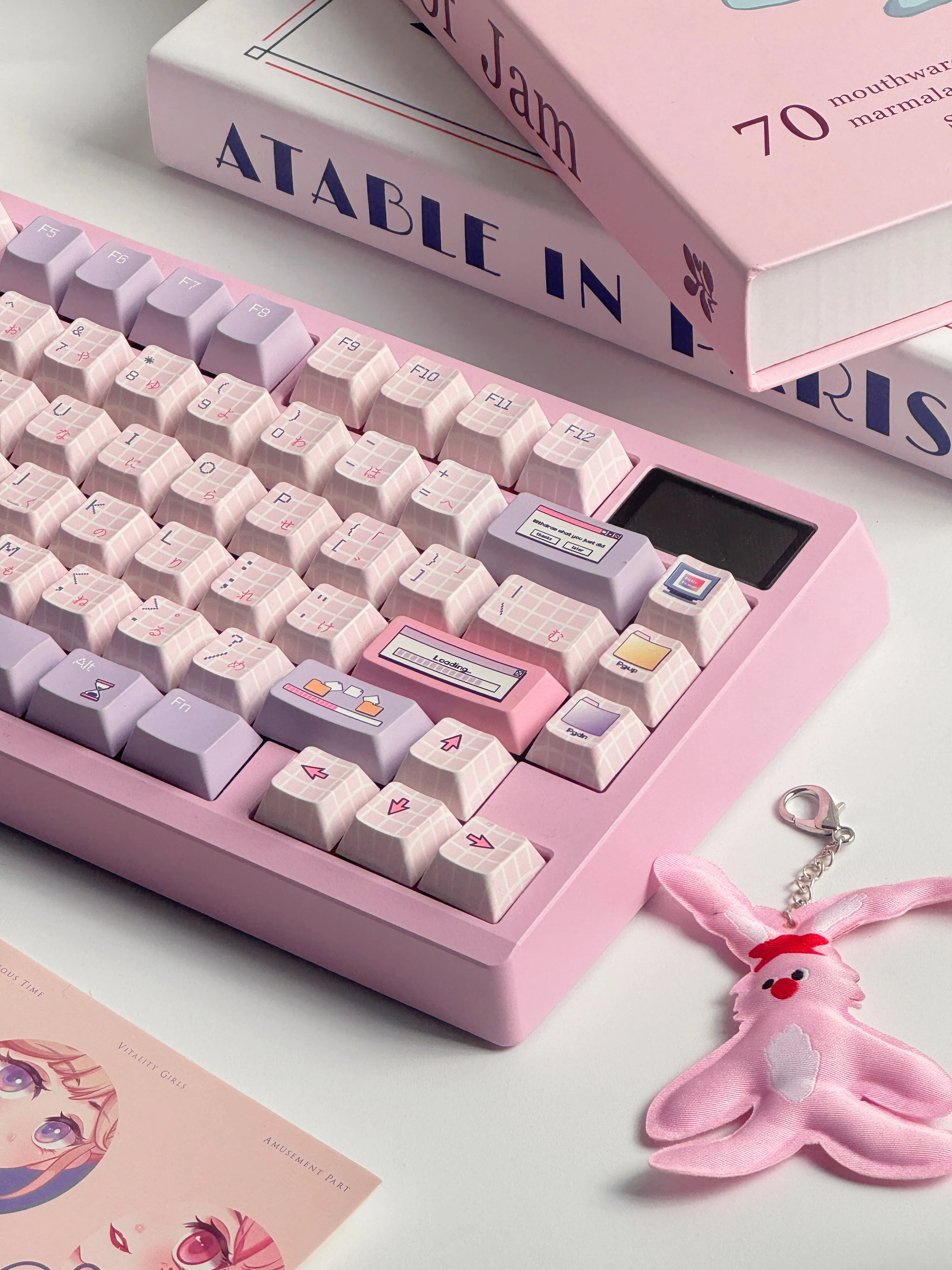 Popup Theme Keycap Set 141Key PBT Custom Cute Pink Purple Girl Keyboard Cap Cherry Profile Gaming KeyCap for Mechanical Keyboard